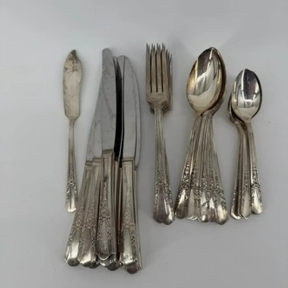 Simeon L & George H Rogers Oneida Jasmine Silver Plate Flatware Set 30pc